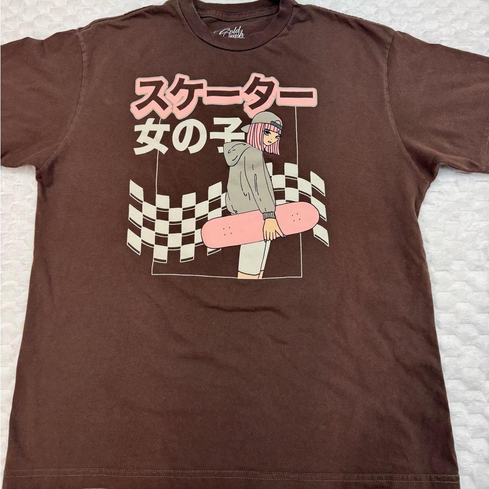 Cold Crush Skater women’s Anime Skateboarding Graphic Men's T-Shirt Brown Size S